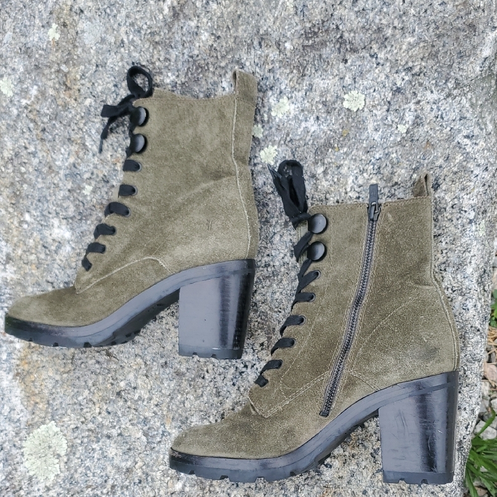 Frye Myra Suede Lug Lace-Up Combat Heeled Boots 8 M - Picture 8 of 15